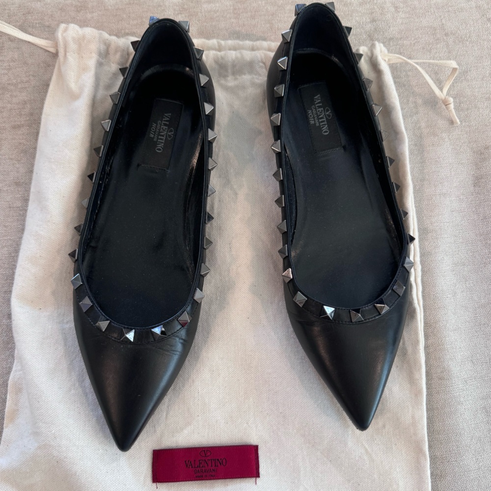 Valentino Garavani Rockstud Noir ballet flats, black 38, RARE, EUC, $990